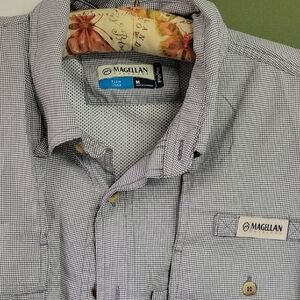 Magellan Outdoors Men's Gray Checkered Button Down Shirt